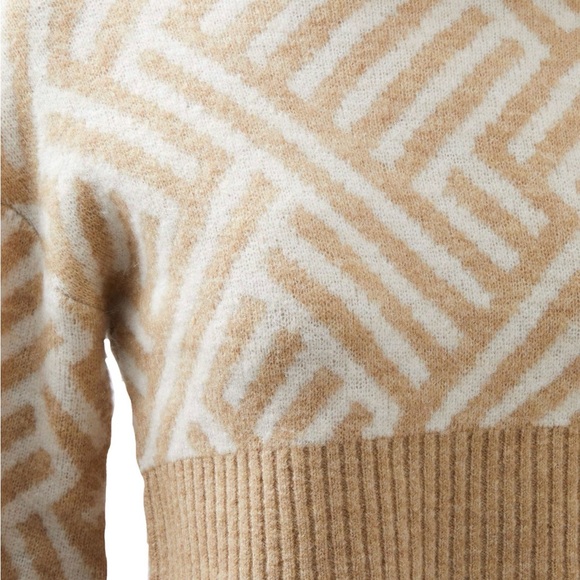 French Connection Geometric Patterned Sweater in Tan and Cream Size M NWT - Picture 3 of 5